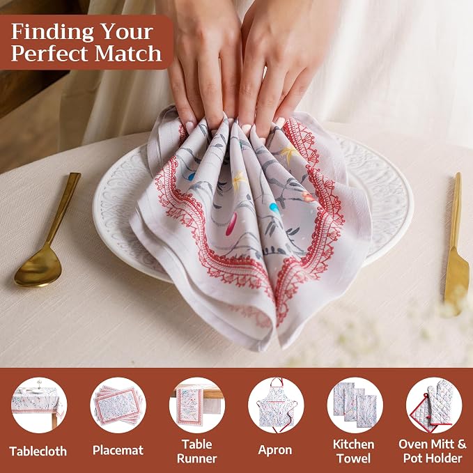 Maison d' Hermine Cloth Napkins Set of 4 Reusable 100% Cotton (20" x 20") | Everyday Square Napkins Cloth Washable Dinner Wedding Restaurant Hotel Kitchen Thanksgiving Christmas - Fairy Christmas - Image 4