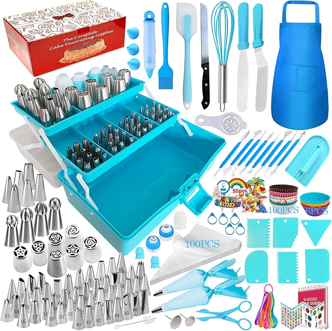 Makmeng Cake Decorating Tools Supplies Kit - 368Pcs Baking Supplies with Storage Case for Beginners - Icing Piping Bags and Tips Set For Cookies, Cupcake & Cake Frosting Fondant Decorating by Makmeng