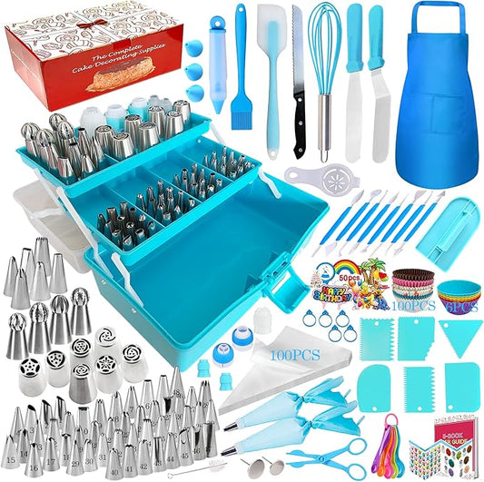 Makmeng Cake Decorating Tools Supplies Kit - 368Pcs Baking Supplies with Storage Case for Beginners - Icing Piping Bags and Tips Set For Cookies, Cupcake & Cake Frosting Fondant Decorating by Makmeng