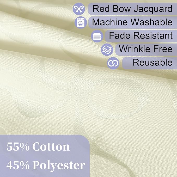 Cream Tablecloth (Seats 8-10), Jacquard Tablecloths for Rectangle Tables 60"x102" (5-7ft) - Cotton & Polyester Blended, Washable & Reusable, 1PC Cream Table Cover for Dinner & Banquet, Bows - Image 3