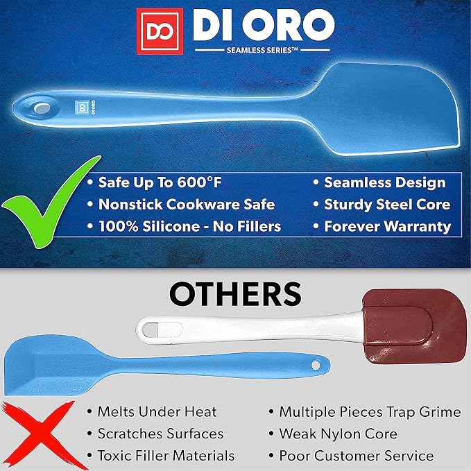 DI ORO Silicone Spatula Set - Rubber Kitchen Spatulas for Baking, Cooking, & Mixing - 600°F Heat-Resistant & BPA Free Silicone Scraper Spatulas for Nonstick Cookware - Dishwasher Safe (5pc, Blue) - Image 2