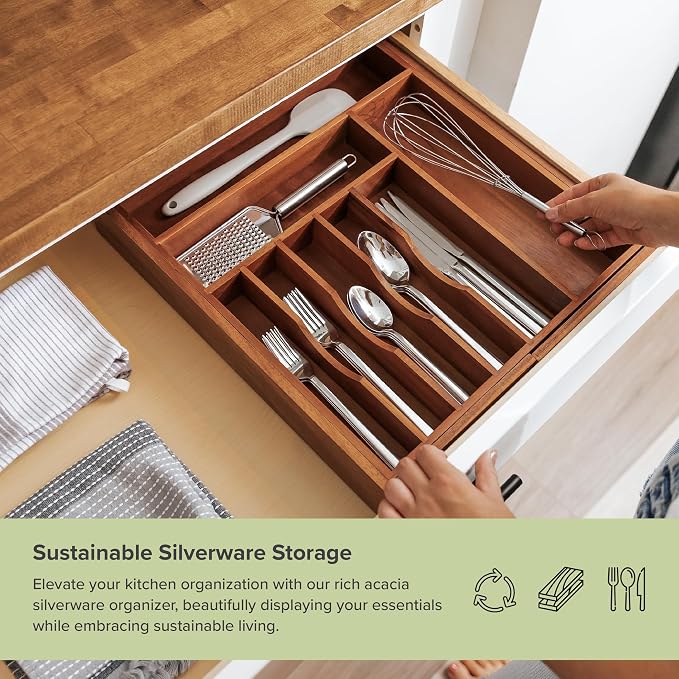 Silverware & Utensil Drawer Organizer, 16-28 in, Acacia | Cutlery, flatware, food-safe contract grade, kitchen drawer fit - Image 5