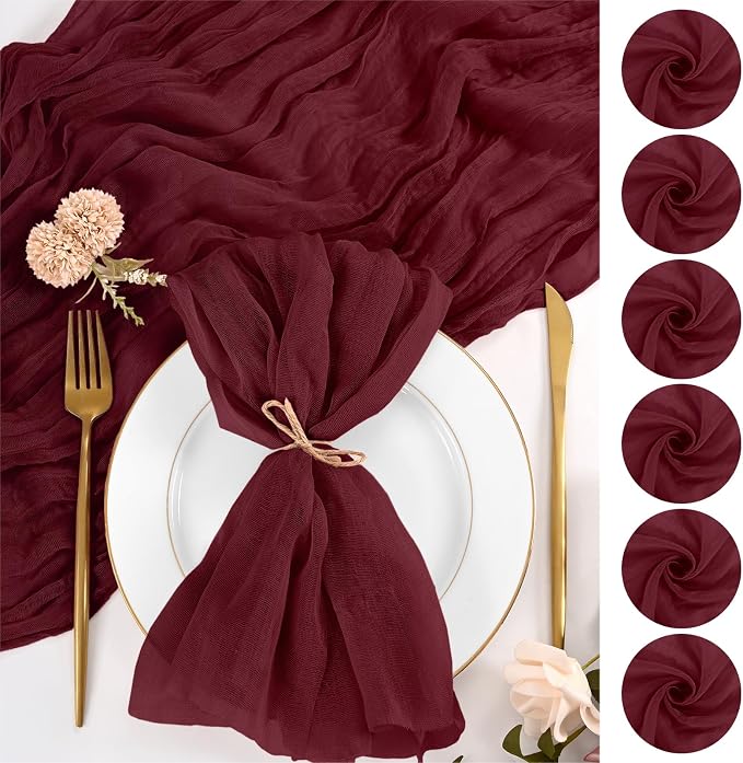 50 Pack Burgundy Cloth Napkins 20x20 Inch Cheesecloth Napkins | Elegant Cloth Napkins for Table, Washable Rustic Boho Gauze Napkins, for Wedding Party Bridal Baby Shower Christmas Decor by Lumaycens