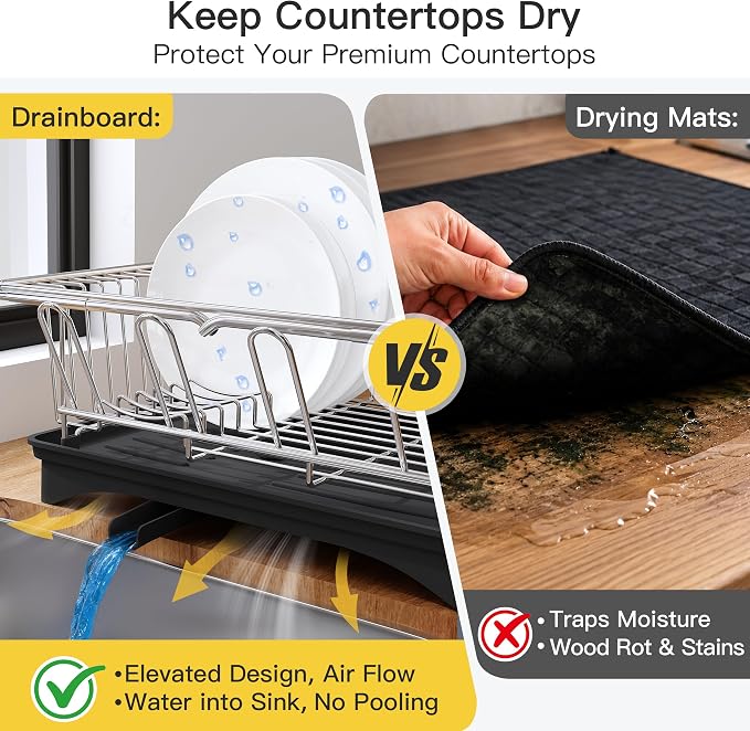 JASIWAY in Sink Dish Drying Rack with Drainboard and Utensil Holder | Use Over the Sink or Counter, Stainless Steel Expandable Dish Drainer for Small Kitchen, Space Saving, Fast Drain, Rustproof - Image 5
