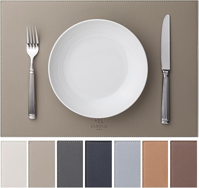 Baroyal Faux Leather Placemats Set of 12 Vinyl Washable Wipeable Table Mats for Kitchen Dining Table Heat Resistant Waterproof Indoor/Outdoor Placemats Non-Slip Easy Clean Place Mats-Almond Birch by BAROYAL