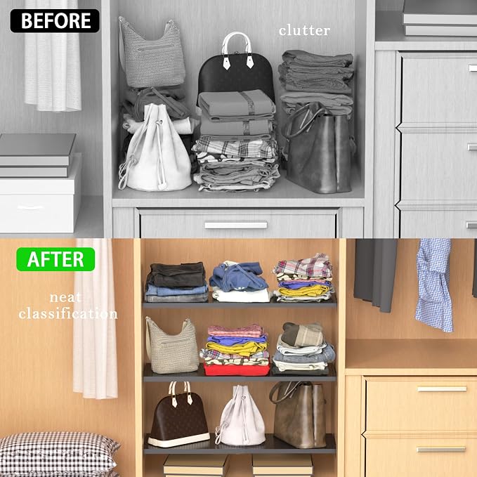 Adjustable Closet Shelves Organizers, Expandable for Cabinet Rack Storage Wardrobe Tension Shelving for Pantry Cupboard Kitchen (2 Perforated, W:7.87" x L: 17" to 31") - Image 4