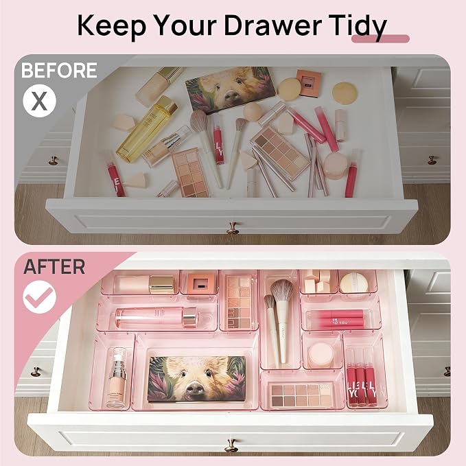 Vtopmart 25 Pack Plastic Drawer Organizers with Non-slip Rubber Pads | 4-Size Versatile Makeup Organizer, Storage Containers Small Bins for Makeup, Jewelries, Bedroom, Kitchen Utensils and Office - Image 3