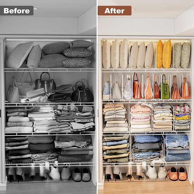 Wire Shelf Dividers for Closet: 16" Tall x 12" Deep (Taller) 6 Pack | Wire Shelves Organizer for Closet - Adjustable Purse Organizer for Clothes, Sweater, Towels Jeans - Metal Pantry Separators - Image 6