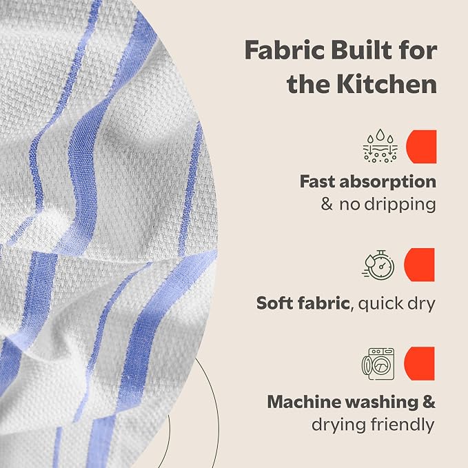 Zeppoli Classic Kitchen Towels - 6 Pack 100% Natural Cotton Towel Set, Reusable Wash Cloths, Absorbent Dish Towels, Machine Washable Hand Towels, Kitchen Essentials, 20” x 28” - Pastel VAR - Image 4
