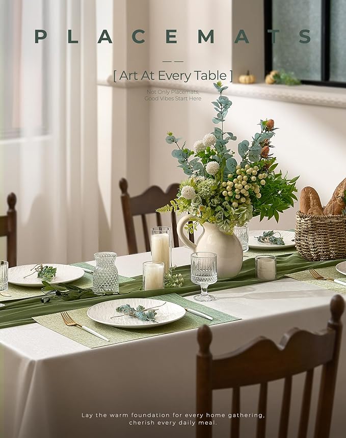 Leetaltree Gradient Green Woven Placemats Set of 4 - Heat Resistant Non-Slip Place mats for Dining Table, Washable Durable PVC Vinyl Woven Table Mats(Gradient Green, 4) - Image 2