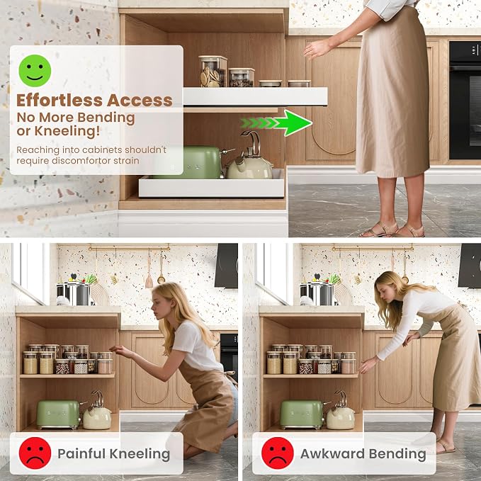 THMINS 2 Pack Expandable Pull Out Cabinet Organizer, 16" Deep Expandable (12.6" - 20.5") 3 Heavy Duty Slide Drawers Pull Out Drawers for Kitchen Storage Cabinet (White) - Image 2