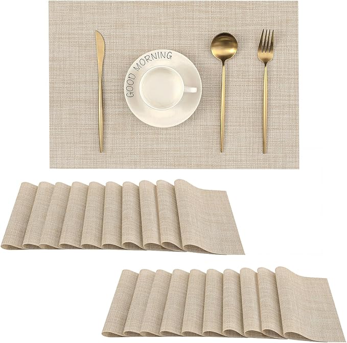 Leetaltree Beige Placemats Set of 20 - Heat Resistant Non-Slip Place mats for Dining Table, Washable Durable PVC Vinyl Woven Table Mats(Beige, 20) by Leetaltree-ArtatEveryTable