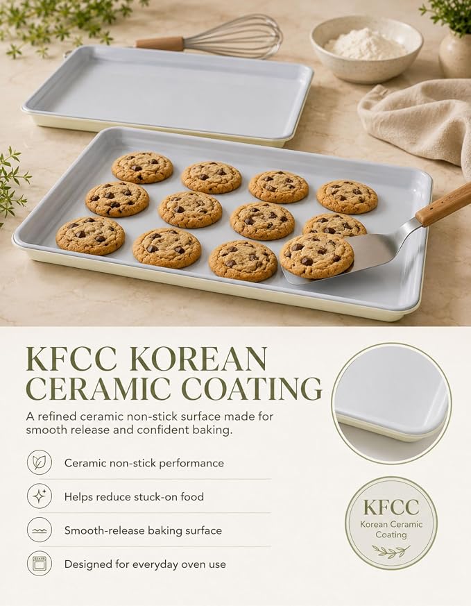 Ceramic Baking Sheet Half Size 17"x11" - Heavy Duty 0.6mm Aluminized Steel Pan, KFCC Ceramic Nonstick Cookie Sheet, Oven Safe to 550°F, Rustproof & Warp Resistant Baking Tray (2PCS) - Image 3