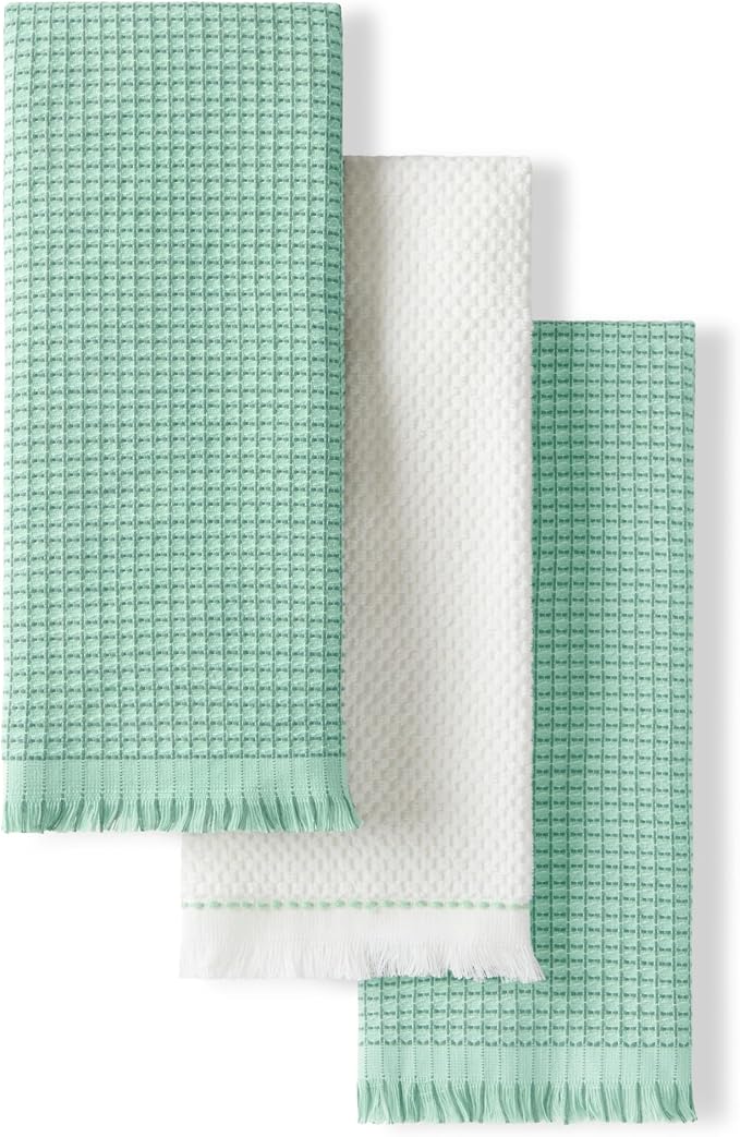 KitchenAid Gourmet Series Gridlines Kitchen Towels 3-Pack Set, 100% Cotton Absorbent, Color of THE Year, Spearmint, 18"x28" by KitchenAid