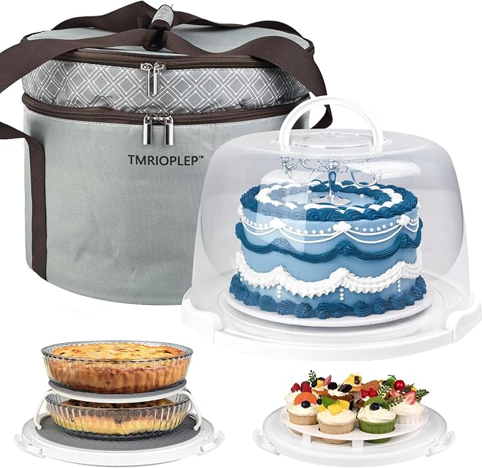 TMRIOPELP Tall Cake Carrier with Lid and Handle Insulated Cake Container Cake Transport Carrier Ideal for Pies Cupcakes and Pastries Perfect for Safe and Secure Cake Delivery (Grey, 12 inch) by CakePieInsulatedTransportat