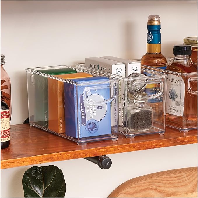 iDesign Plastic Stackable Pantry Bin, Set of 2, Clear | Storage Bin with Handles, For Cabinets or Fridge - Image 3