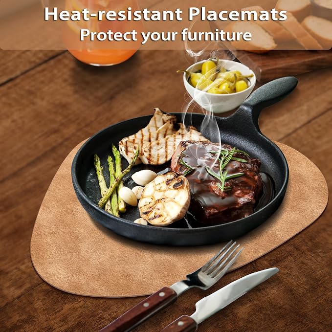 ADRIMER Placemats, Heat Resistant Round Placemats Set of 6 Washable 13 x 17 Inch, Waterproof Table Mats Wipeable for Kitchen, Dining Room Table Christmas Decor, Camel - Image 2