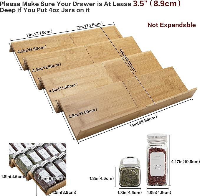 Bamboo Spice Rack Drawer Organizer - 8 Pieces Set- 7" Wide Per Piece - Combine Pieces Into 14" Wide Rack (7" or 14") - Image 3