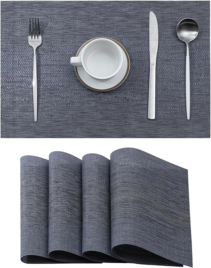 Leetaltree Denim Blue Placemats Set of 4 - Heat Resistant Non-Slip Place mats for Dining Table, Washable Durable PVC Vinyl Woven Table Mats（Denim Blue, 4） by Leetaltree-ArtatEveryTable