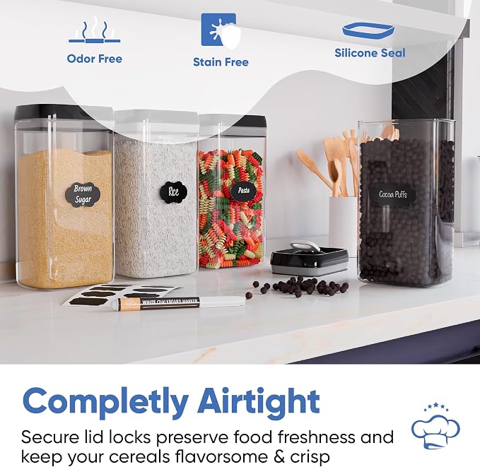 Airtight Food Storage Containers (Extra Large and Small) - Set of 10 for Kitchen & Pantry Organization - Cereal, Pasta and Sugar Containers - Plastic Canisters with Lids and Bonus Markers and Labels - Image 6