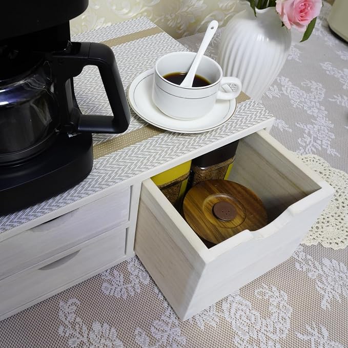DDYURI Kitchen Storage Organizer with 3 Drawers for Coffee Brew K Cup/Coffee Pod Holder - Office Organization Drawer for Desk, Multi-Purpose Mini Wood Cabinet Countertop Stand Shelf CF2D3C White - Image 4
