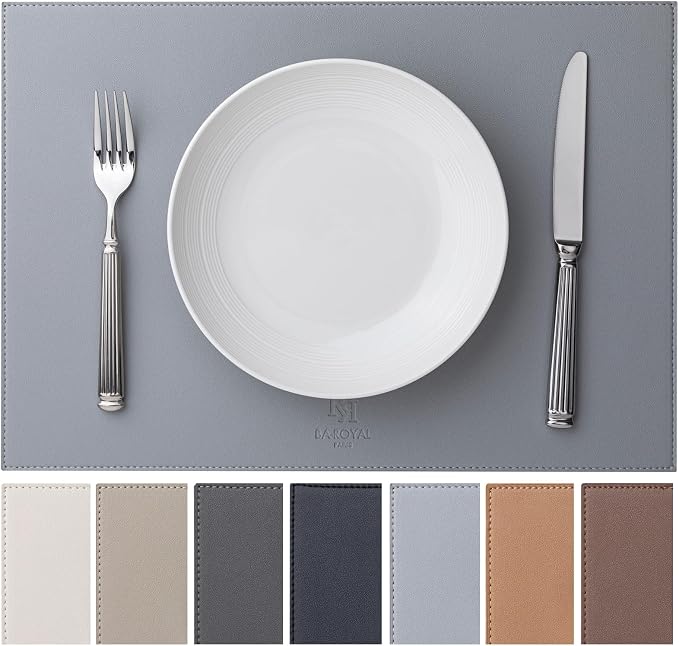 Baroyal Faux Leather Placemats Set of 4 Vinyl Washable Wipeable Table Mats for Kitchen Dining Table Heat Resistant Waterproof Modern Indoor/Outdoor Placemats Non-Slip Easy Clean Place Mats (Gray) by BAROYAL