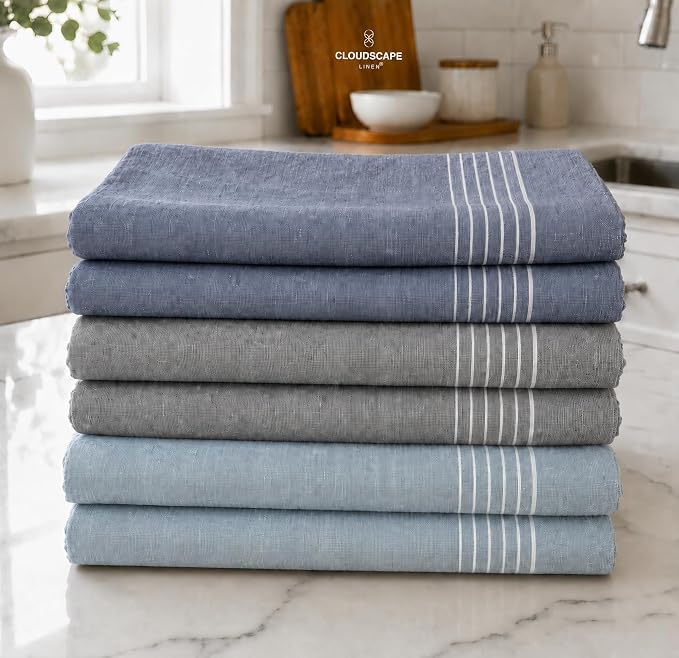 CSL Kitchen Towels Cotton, Pack of 6, Absorbent Dish Towel, 18x28 -AIG by CloudScapeLinen