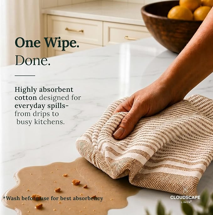 CSL Pack of 12 Kitchen Towels, Absorbent & Soft, Oversized, 18x28 - Beige - Image 2