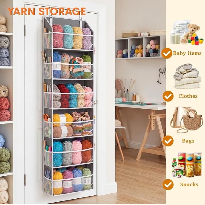 Over Door Organizer with 6 Large Pockets | 6 Transparent Front Pockets & 12 Mesh Side Pockets, 80 lbs Weight Capacity Hanging Storage for Toys, Shoes, Diapers, Pantry - Image 6