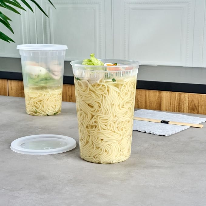 Restaurantware Plastic Food Container 100 Pack of 48 oz Clear Microwave-Safe Storage Container With Lid Leakproof Round Shape Disposable Freezer-Safe - Image 3