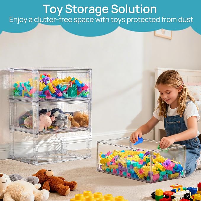 Vtopmart 2 Pack Large Clear Stackable Storage Drawers for Closet, 23QT | Easily Assemble Plastic Closet Storage Bins, Dust-Proof UnderBed Organizer for Clothing Underwear T-shirt Organization - Image 2