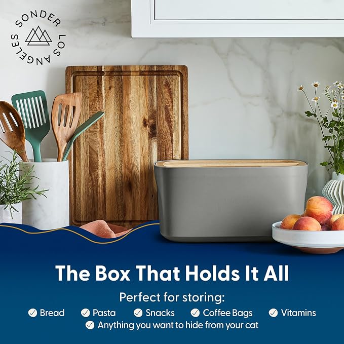 Sonder LA Union Bread Box with Wood Lid (Charcoal) Large 14.25x9.25x7 in | Bamboo Fiber & Recycled Plastic Body with Reversible Bread Board Lid, Kitchen Countertop Use, Larger Than It Appears, 4 lbs - Image 6