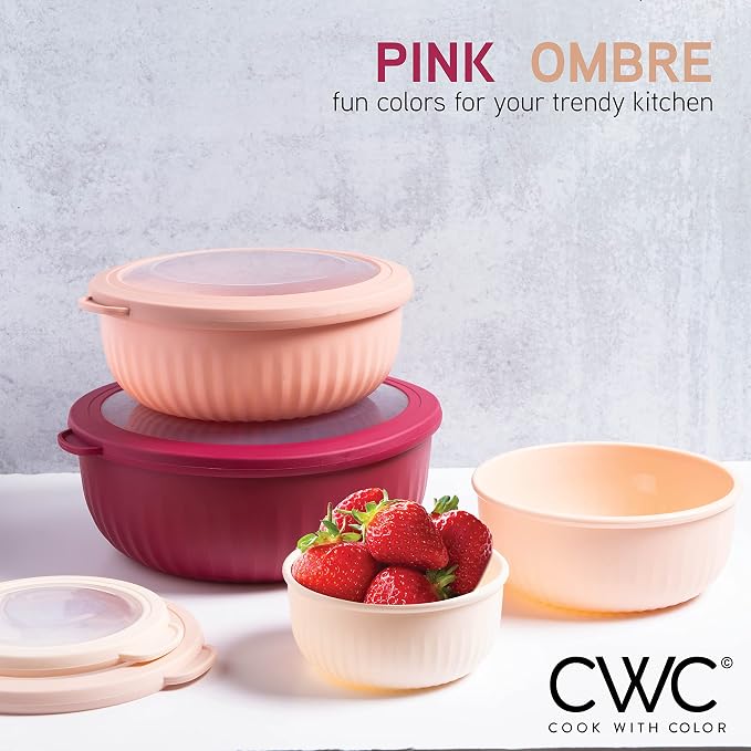COOK WITH COLOR Prep Bowls with Lids- Wide and Deep Nesting Plastic Small Mixing Bowl Set with Lids, 8 Piece Set - Wide Bowls, Rose - Image 3