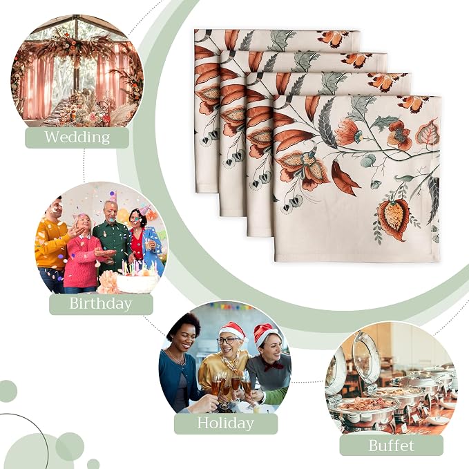 Maison d' Hermine Cloth Napkins Set of 4 Reusable 100% Cotton (20" x 20") | Everyday Square Napkins Cloth Washable Dinner Wedding Restaurant Hotel Kitchen Thanksgiving Christmas - Dalida - Image 6