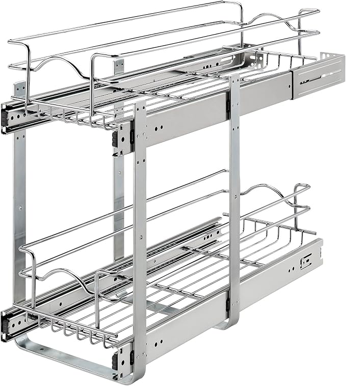 Rev-A-Shelf 2-Tier Pullout Shelf and Drawer Organizer for Kitchen Cabinets, Slide Out Storage Basket, Min Opening Width of 8.5", 9" x 22", 5WB2-0922CR-1 by Rev-A-Shelf