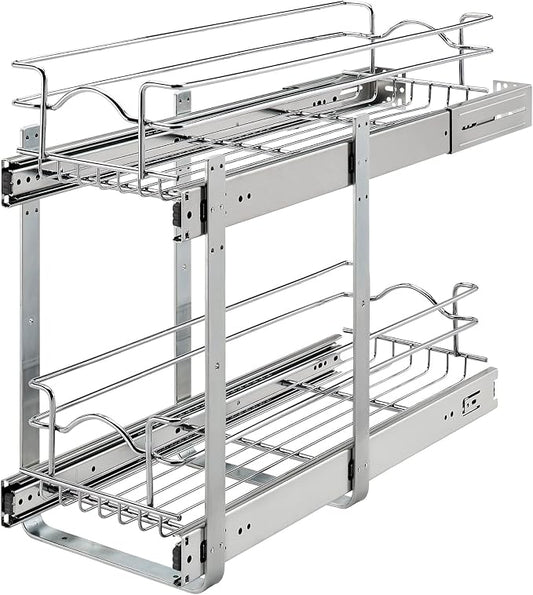 Rev-A-Shelf 2-Tier Pullout Shelf and Drawer Organizer for Kitchen Cabinets, Slide Out Storage Basket, Min Opening Width of 8.5", 9" x 22", 5WB2-0922CR-1 by Rev-A-Shelf
