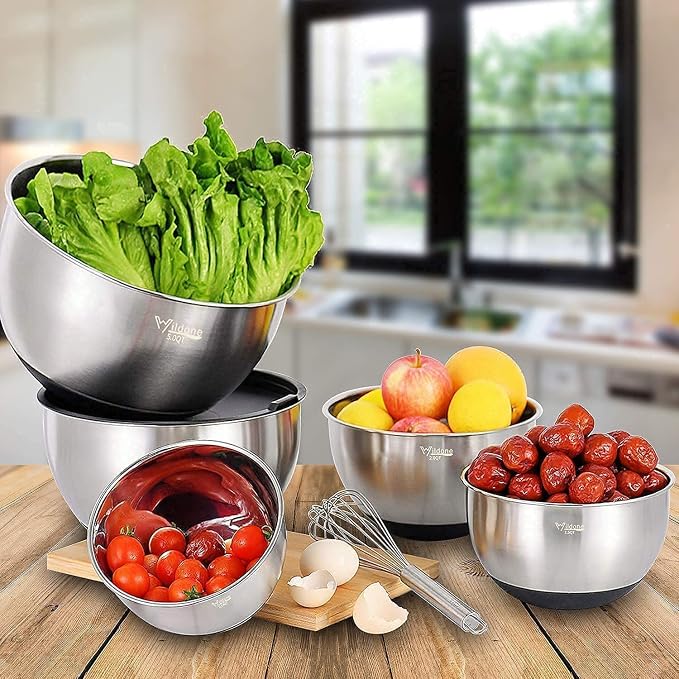 Wildone 5pcs Stainless Steel Mixing Bowls with Graters and 16pcs Measuring Cups & Spoons Set - Image 5