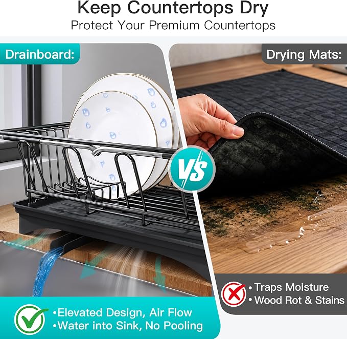 JASIWAY Black Dish Drying Rack in Sink with Drainboard and Utensil Holder | Use Over the Sink or Counter, Stainless Steel Expandable Dish Drainer for Small Kitchen, Space Saving, Fast Drain, Rustproof - Image 5