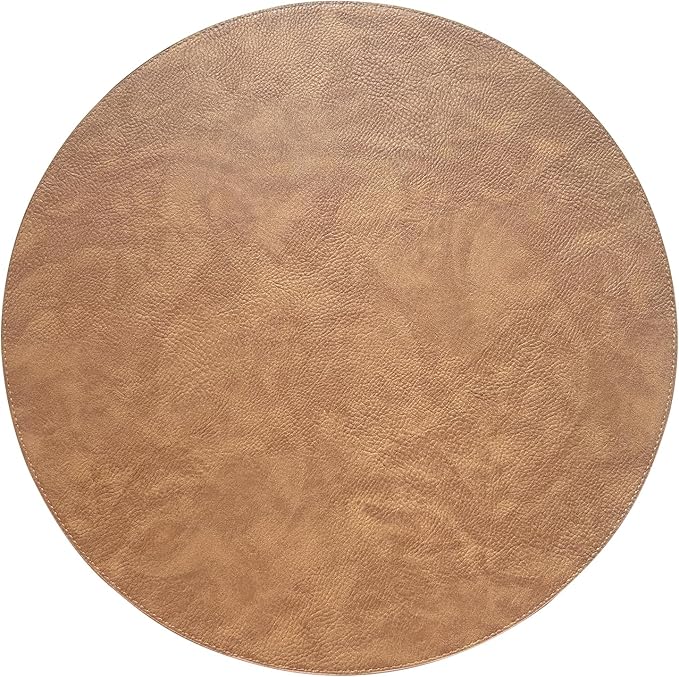 Placemats Set of 6 – Round 15” Faux Leather Table Mats for Dining, Heat Resistant & Non-Slip Washable Table Decor, Indoor, Outdoor, Dining Table Set for 6, Modern Kitchen & Holiday Use, Camel - Image 4