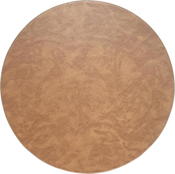 Morgan Faux Leather Round Set of 12 Placemats, 15", Camel, Heat Resistant, Stain Resistant, Non-Slip, Reversible, Durable Table Mats for Kitchen, Dining Table, Indoor Washable Use - Image 4