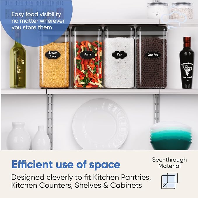 Chef's Path Airtight Food Storage Boxes with Labels - Kitchen Storage - Flour, Cereal, Pasta - Plastic Storage Boxes with Lids (4pcs-3.2L) - Image 7