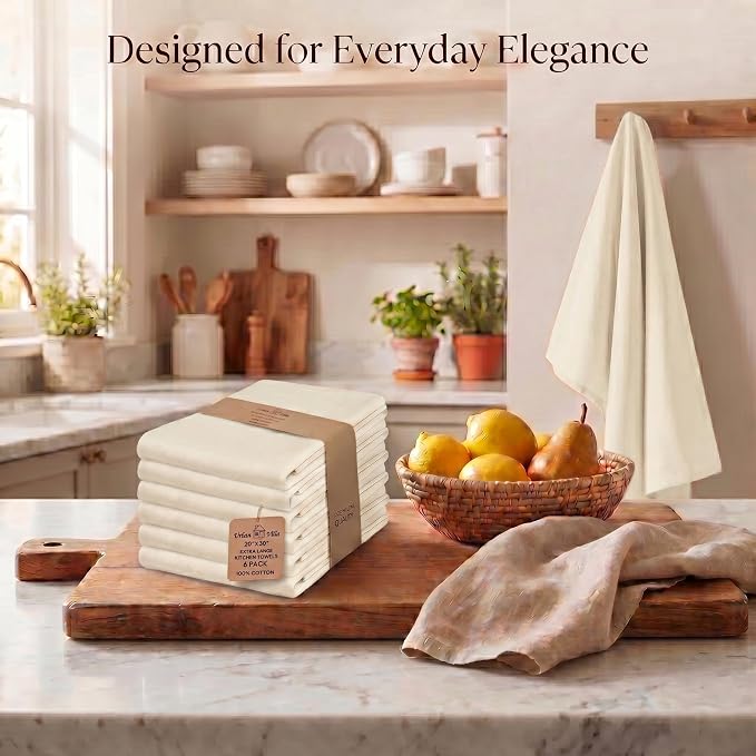 Urban Villa Kitchen Towels Cotton Dish Towels 20”x30” (Set of 6) Ivory - Image 5