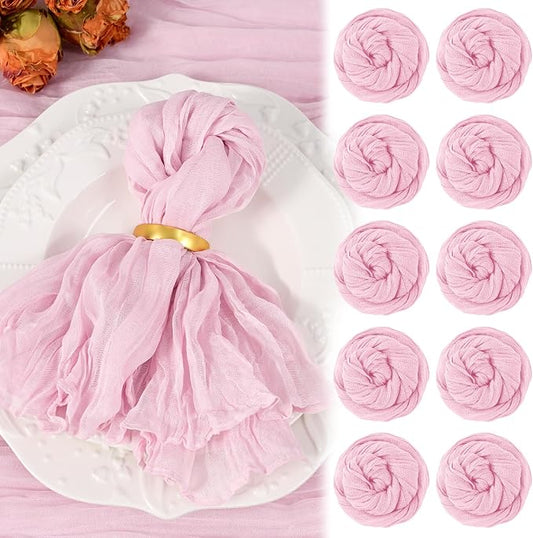 10 Pack Pink Cheesecloth Napkins 20"x20" Boho Washable Cloth Napkins Set of 10 Wrinkled Cheese Cloth Napkins Gauze Dinner Table Napkin for Wedding Party Baby Shower Birthday Decor by Showgeous