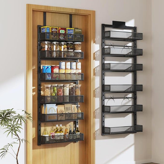 Pantry Door Organizers and Storage, 6-Tier Large Metal Heavy-Duty Frame Over the Door Spice Rack, 2 in 1 Wall-Mounted or Hanging shelf for Kitchen, Bathroom, Laundry Room, Bedroom, Closet &Nursery by DAOTENGQL