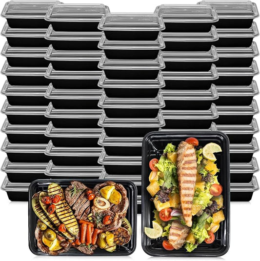 Klex 38 Oz, 150 Sets Meal Prep Containers with Airtight Lids, BPA Free, Reusable Plastic Food Container, 38 oz, Rectangular, Black/Clear, 150 Sets by KLEX