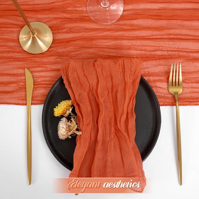 fani 60 Pack Gauze Cheesecloth Napkins, 20 x 20 in, Burnt Orange | Wrinkled Table Napkins, Soft Cotton, Rustic Decorative, Weddings, Party, Dinner Table, Everyday Use - Image 4