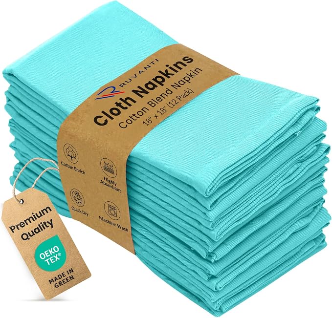 Ruvanti Cloth Napkins Set of 12, 18x18 Inches Napkins Cloth Washable, Soft, Durable, Absorbent, Cotton Blend. Table Dinner Napkins Cloth for Hotel, Lunch, Restaurant, Wedding, Parties - Waterspout by Ruvanti