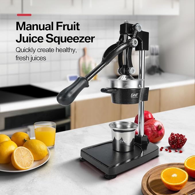 18 Inch Height Commercial Heavy Duty Cast Iron Hand Press Manual Orange Citrus Lemon Lime Grapefruit Pomegranate Fruit Juice Squeezer Machine with Stainless Steel Cup and Durable Base Black - Image 2