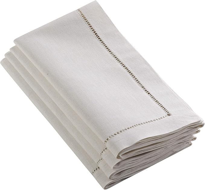 SARO LIFESTYLE Hemstitched Napkins (Set of 4) - Linen Blend Cloth Napkins for Weddings, Holiday Dining, Dinner Parties & Everyday Table Décor, 12"x12", Ecru by SaroLifestyle