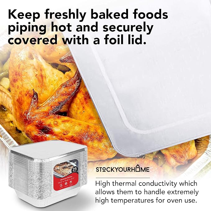 Stock Your Home 9x13 Aluminum Trays with Lids (10 Pack) – Disposable Half Size Deep Pans for Cooking, Storage, BBQ, Grilling, Catering - Image 7